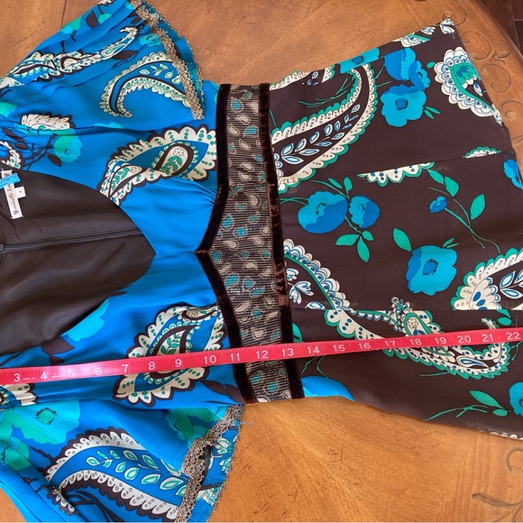 Nanette Lepore 100% Silk 4 Blouse Turquoise Brown Short Sleeve Vintage Designer - Picture 6 of 6